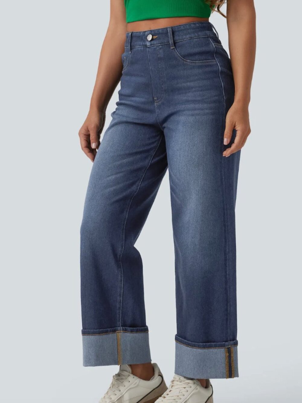 HALARA Dark Indigo Wide Ankle Crop Jeans
